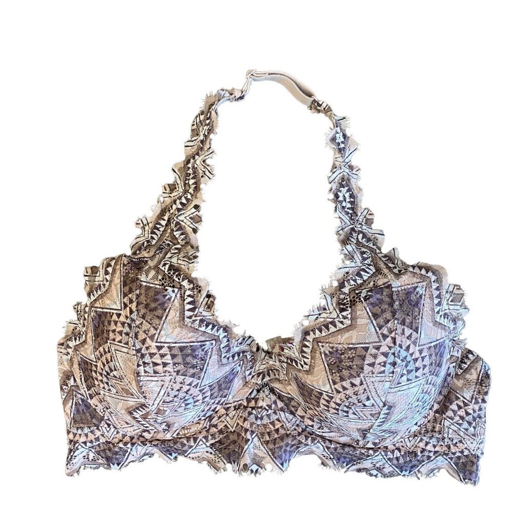 Victoria Secret Pink Lace Bralette Lightly Lined Bra Underwire Size Large Halter